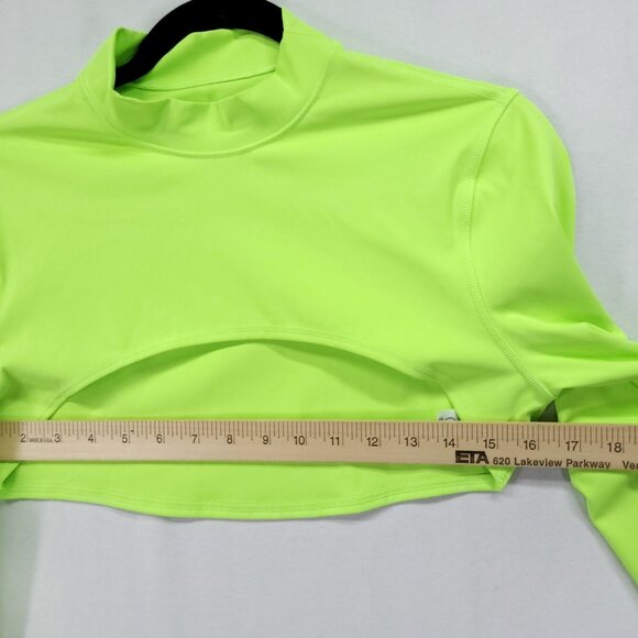 Athleta Cropped Top Size XS Eclipse Shrug Long Sleeve Neon Yellow Athletic Shirt - Picture 9 of 12